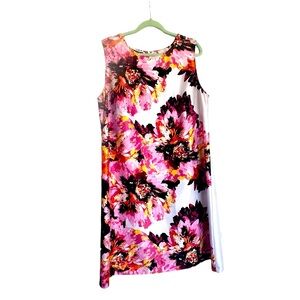 Adrianna Papell Dress Sheath Floral White Plus Size 18W Zipper Sleeveless